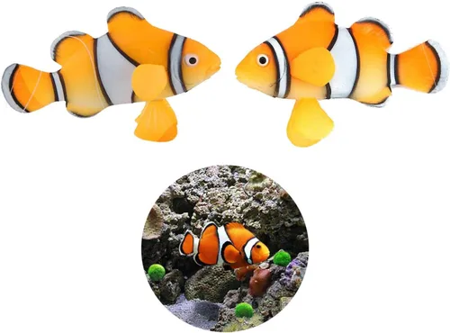 Vista 2 de Paquete de 2 piezas de silicona artificial para acuario flotante de pez payaso, decoración de pecera de agua salada bajo el agua salada, adorno