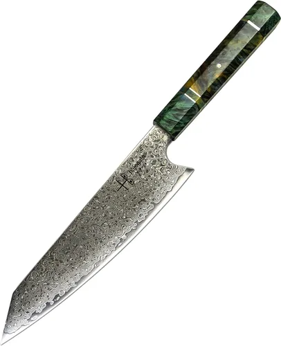 Vista 12 de Cuchillo de chef damasceno pequeño único de una pieza, mango profesional, cuchillo de cocina japonés de 6 pulgadas VG10 de 67 capas de acero