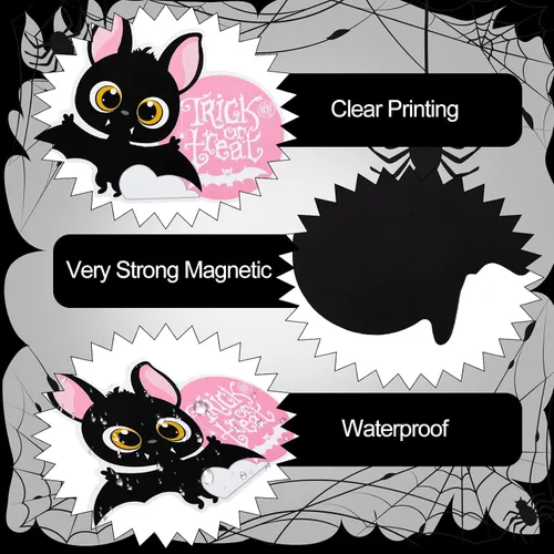 Vista 3 de Whaline 12 imanes rosados de Halloween para refrigerador, calabaza, fantasma, araña, murciélago, nevera, truco, golosina, calcomanías magnéticas