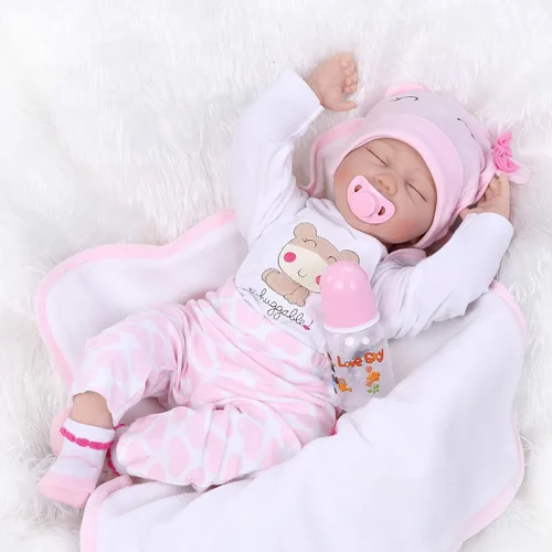 Vista 2 de Pinky - Muñeca de bebé recién nacida de 22 pulgadas y 21.7 in, de silicona suave, para dormir, de aspecto realista, regalo de cumpleaños y Navidad