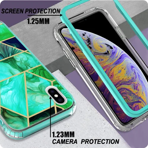 Vista 5 de Jeylly Funda para iPhone X, funda para iPhone Xs con protector de pantalla de vidrio templado y protector de lente de cámara, resistente grado