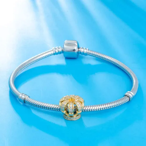 Vista 3 de Abalorio de cuentas de corona de oro de plata de ley 925 apto para pulseras y collares de bricolaje