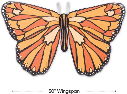 Vista 4 de HearthSong Disfraz colorido de alas de mariposa de poliéster para niños disfrazados juego imaginativo, naranja