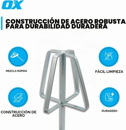 Vista 6 de OX Tools Mezclador de barro para yeso - Mezclador de compuesto de juntas de mezcla rápida con construcción de acero, se adapta a conexión rápida