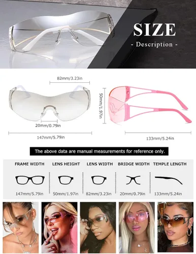 Vista 3 de kimorn Gafas de sol envolventes Y2K para mujeres y hombres, protección de pantalla plana, tecnología futurista, sin marco, K1344
