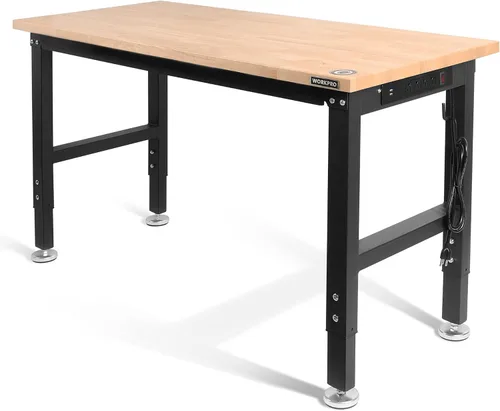 Vista 9 de WORKPRO Banco de trabajo ajustable con manivela, mesa de trabajo de madera de goma de 47.2 x 23.6 pulgadas, capacidad de carga de 300 libras