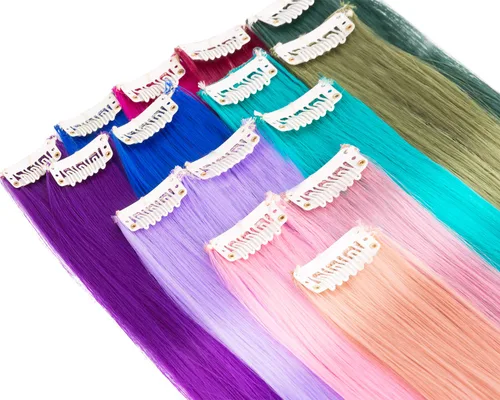 Vista 5 de Extensiones de cabello sintético con clip de 24 pulgadas, extensiones de cabello sintético lacio con reflejos arcoíris para mujeres y niñas, regalo