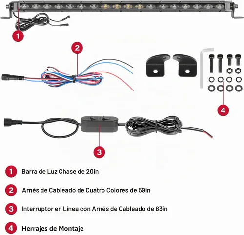 Vista 8 de OFFROADTOWN Barra de luz LED de persecución de 20 pulgadas, luces traseras UTV, luz intermitente de seguridad con luz intermitente de freno