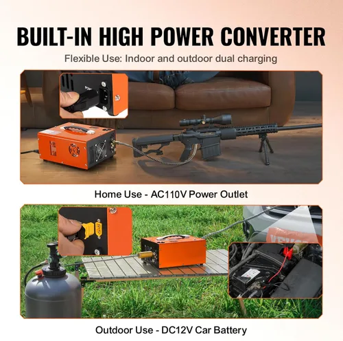 Vista 4 de Compresor de aire PCP 4500Psi/30Mpa, bomba de llenado rápido sin aceite de 300 W con apagado automático, doble potencia 12 V CC y 110 V CA