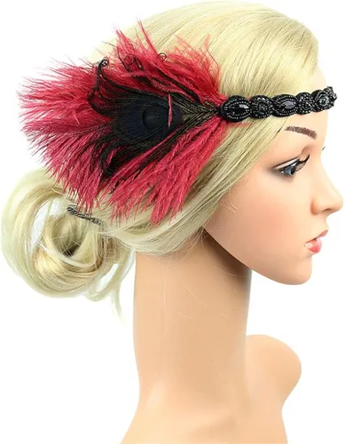 Vista 2 de Art Deco 1920 Flapper Feather Headpiece Roaring 20s Great Gatsby Headband para mujer
