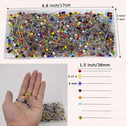 Vista 2 de 600 alfileres de costura (mejorados), alfileres rectos de 1.5 pulgadas con cabeza de vidrio de bola de color de 0.15 pulgadas, alfileres