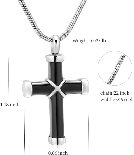 Vista 2 de None Collar de cremación de acero inoxidable 316L con colgante de urna de cruz clásica para cenizas