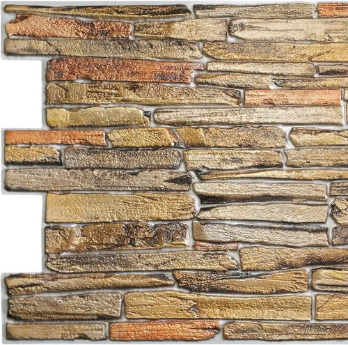 Vista 6 de Dundee Deco Paneles de pared 3D de piedra sintética de PVC marrón, 3.2 pies x 2.1 pies (98cm x 63cm), paquete de 10, decoración de paneles de pared
