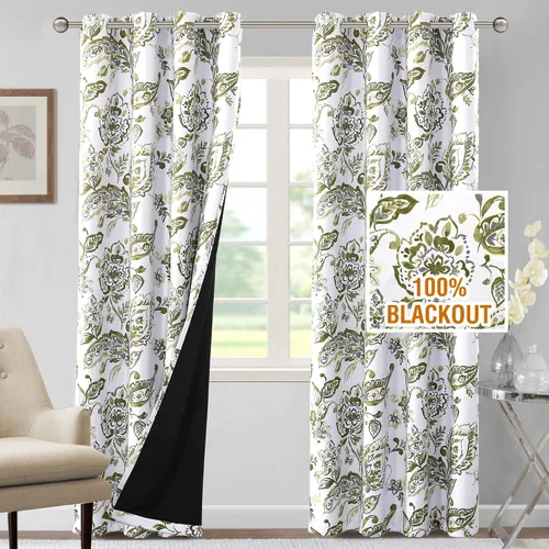Vista 58 de H.VERSAILTEX - Cortinas 100% blackout con estampado floral de cattleyas, 45 pulgadas de largo, juego de 2 paneles térmicos con forro negro, a prueba
