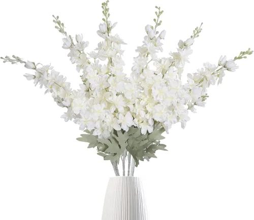 Vista 26 de IPOPU Flores Falsas Delphinium de 33.5 pulgadas, Flores Artificiales de Seda, 6 Piezas Azul Claro Larkspur Flores Artificiales de Tallo Largo