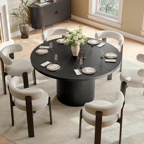 Vista 6 de ONBRILL Mesa de comedor redonda de 47 pulgadas para 4-6, color negro Mesa de cocina circular con base acanalada, mesas modernas de granja