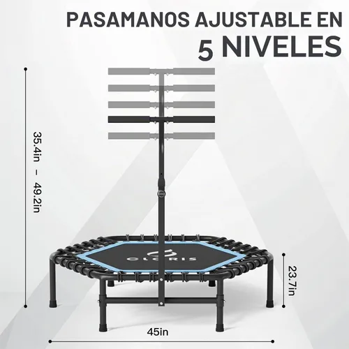Vista 6 de CLORIS 45'' Rebounder Trampoline for Adults - Max Load 450lbs, Trampoline with Adjustable Foam Handle Indoor/Outdoor Fitness Body Exercise