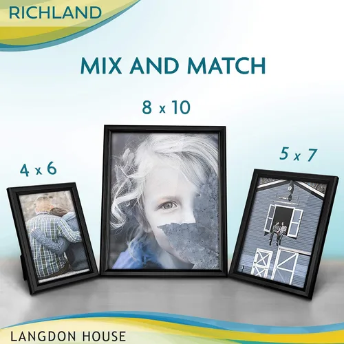 Vista 5 de Langdon House Juego de marcos de fotos de 4 x 6 pulgadas (negro, paquete de 6) con bordes distinguidos para estilo clásico, colección Richland