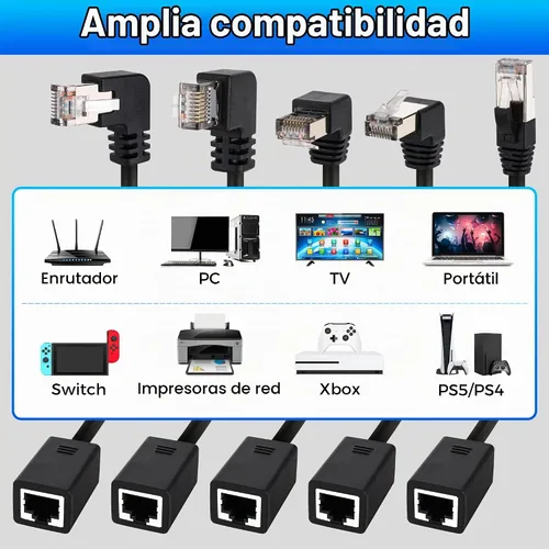 Vista 6 de Cable de extensión Ethernet Cat 6, paquete de 5 unidades, múltiples ángulos (arriba/abajo/izquierda/derecha/recto), adaptador de cable de conexión