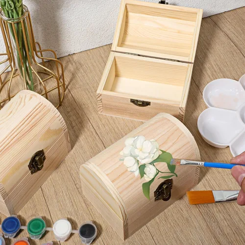 Vista 6 de 4 cajas de madera sin terminar de 4.72 x 3.15 pulgadas, cajas de madera