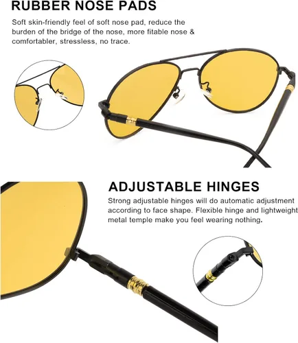 Vista 4 de SODQW Gafas polarizadas de visión nocturna gafas clásicas de conducción nocturna marco de metal piloto para hombres y mujeres de conducción nocturna