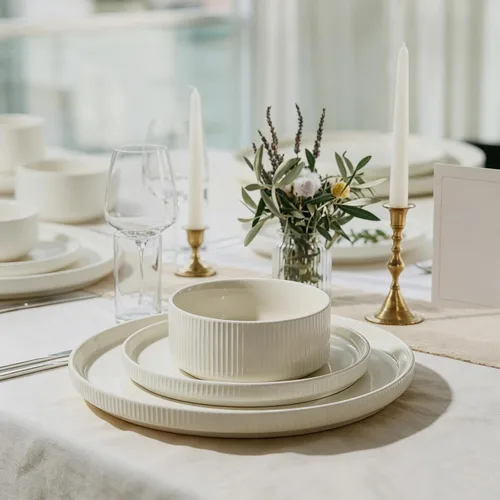Vista 9 de Stoneware Dinnerware Sets for 4, 12Pcs Plates and Bowls Set, Cream White