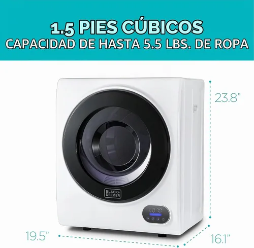 Vista 5 de BLACK+DECKER Secadora compacta de 1.5 pies cúbicos, capacidad de 5.5 libras, máquina de secado eléctrica ventilada de 850W 120V con tambor de acero