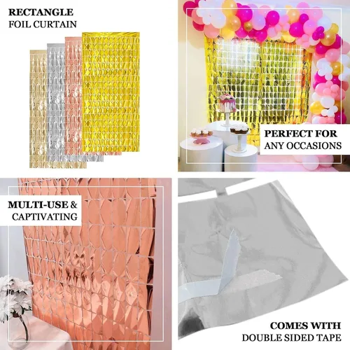 Vista 4 de Efavormart - Telón de fondo rectangular de aluminio metálico dorado brillante para puerta, ventana, fiesta, 3 x 6.5 pies