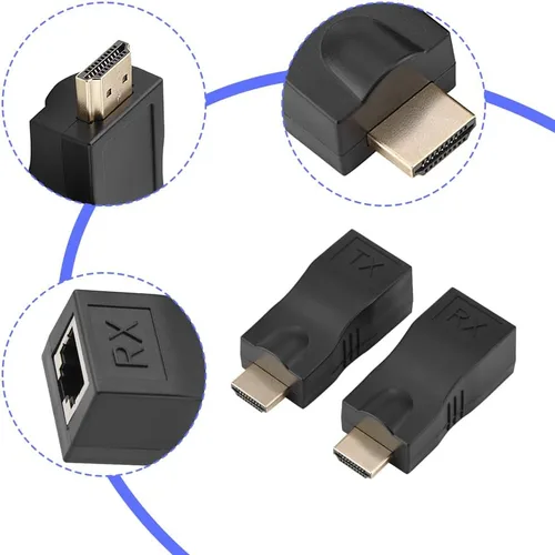 Vista 6 de Joyzan Extensor HDMI a RJ45, convertidor de red Ethernet, repetidor, transmisor, adaptador receptor sobre Cat 5e 6e Cable Splitter HD 1080p 98ft