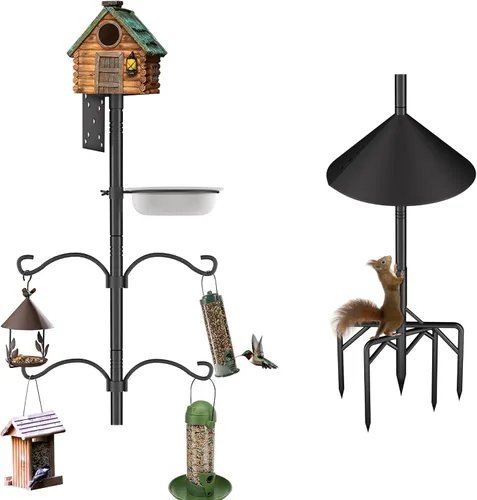 Vista 9 de Kit de poste para comedero de pájaros, poste de casa de pájaros de 79 pulgadas para exteriores resistente, 5 puntas de base ajustables, soporte
