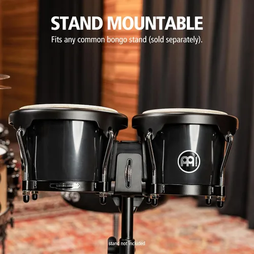 Vista 5 de Meinl Percussion HB100SNT-M bongós de madera natural de 6 3/4 y 8 pulgadas, Negro Bongos de carcasa sintética duradera profesional para adultos