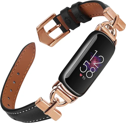Vista 7 de Bandas de cuero únicas con hebilla de metal en forma de D para Fitbit Luxe