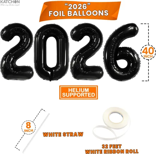 Vista 3 de KatchOn, Juego de globos negros 2026, gigantes de 40 pulgadas, paquete de 34 Globos de graduación naranja y negro 2026, decoraciones de graduación