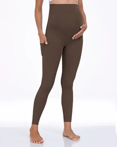 Vista 11 de WHOUARE Leggings de maternidad sobre el vientre con bolsillos para mujer, cintura alta, entrenamiento, pantalones de yoga