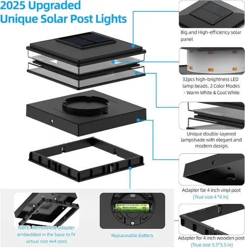 Vista 5 de Paquete de 8 luces solares para postes para exteriores, impermeables