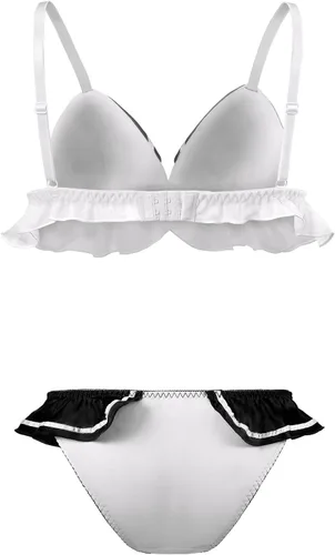 Vista 7 de Littleforbig Women Nightwear Sexy Contrast Collar Sleeveless Backless Bikini Bra Panties Bikini Set Negro