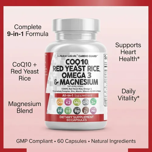 Vista 8 de Clean Nutraceuticals COQ10 200mg Arroz de Levadura Roja Omega 3 Complejo de Magnesio 500mg Niacina Zinc Vitamina K2 D3 - Vitaminas para el Apoyo al