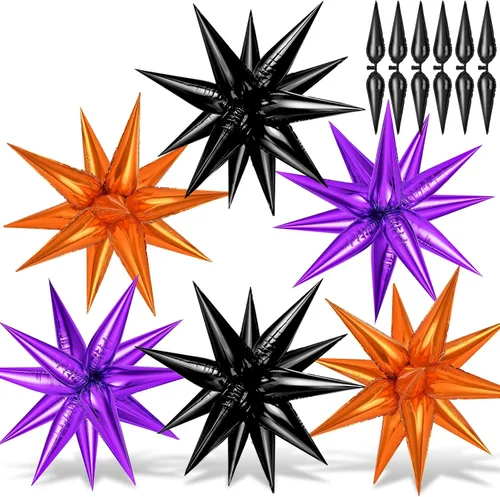 Vista 9 de 72 unidades de globos de estrella, grandes globos de cono de estrella metálicos de 26 pulgadas, globos de papel de aluminio de explosión colorida