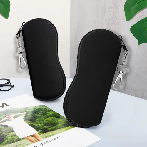 Vista 9 de MoKo Paquete de 2 fundas suaves para gafas de sol, de neopreno, ultra ligeras, portátiles, con cremallera, caja de seguridad para gafas con clip