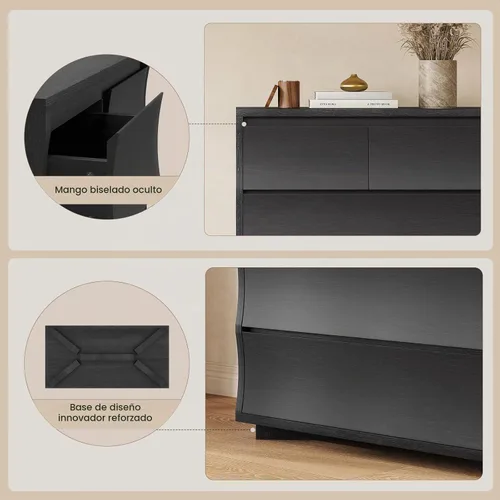 Vista 6 de Cómoda alta negra para dormitorio, cómoda de 61.1" de alto con 8 cajones, cómodas de madera y cómodas con cajones, organizadores de cajones Negro