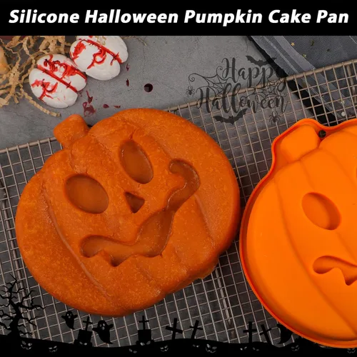 Vista 7 de Webake Molde para Pastel de Calabaza de 8 Pulgadas de Silicona Molde Jack-O-Lantern Molde para Pastel con Forma de Calabaza 3D Grande, Molde