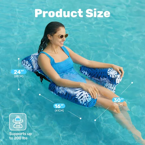 Vista 5 de Sloosh Sillas flotantes de piscina para adultos, sillas inflables de piscina, hamaca flotante con patrón de plantas para adultos, flotadores