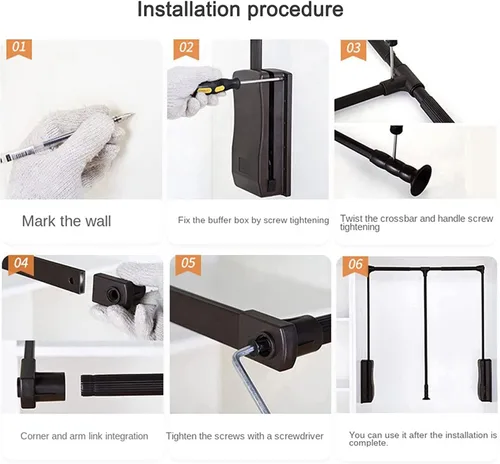 Vista 6 de Barra de armario de aluminio ajustable para armario, percha de 44 libras, sistema de almacenamiento para guardarropa de dormitorio, guardarropa