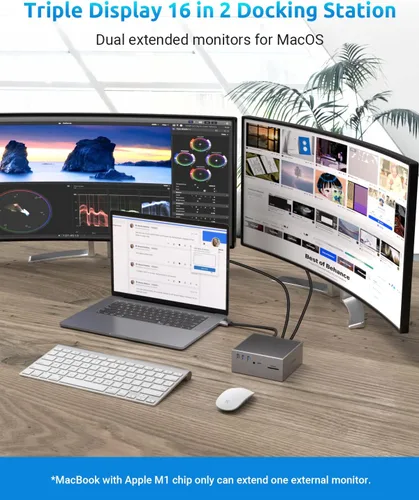 Vista 2 de Estación de acoplamiento, QIYO 16 en 2 USB C Docking Station Dual Monitor para MacBook Pro Air (no para M1), Dual 4K HDMI, VGA, 6 USB, RJ45 y lector