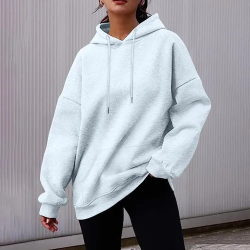 Vista 2 de Sudaderas con capucha para mujer, lisas, básicas, de gran tamaño, con bolsillo, ropa de otoño e invierno