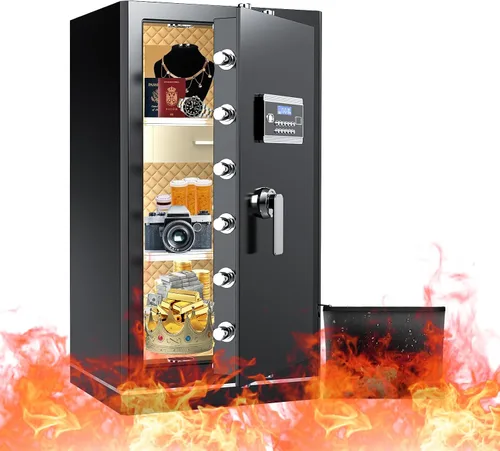 Vista 9 de Caja de seguridad biométrica de 6.5 pies cúbicos, caja de seguridad para el hogar con bolsa a prueba de fuego e impermeable, caja de seguridad