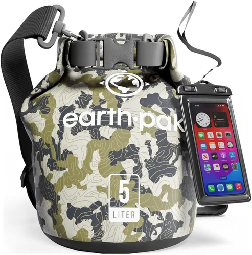 Vista 48 de Earth Pak Bolsa Seca Impermeable - Mochila Impermeable de Cierre Enrollable Superior Mantiene el Equipo Seco para Kayak con Funda Impermeable