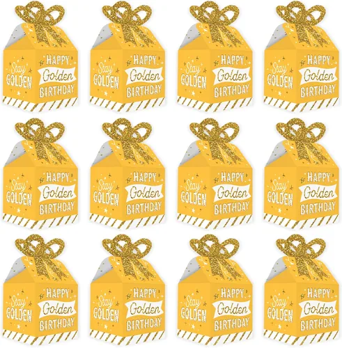 Vista 5 de Big Dot of Happiness Golden Birthday – Cajas de regalo cuadradas – Cajas de lazo para fiesta de feliz cumpleaños – Juego de 12