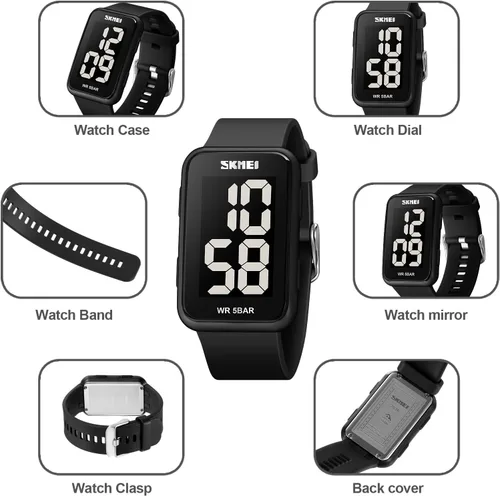 Vista 6 de Gosasa Reloj digital cuadrado para hombre y mujer, con números grandes, esfera impermeable, LED