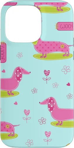 Vista 20 de Funda para iPhone 13 Dachshund Pattern turquoise Flowers Weiner Dog Lover